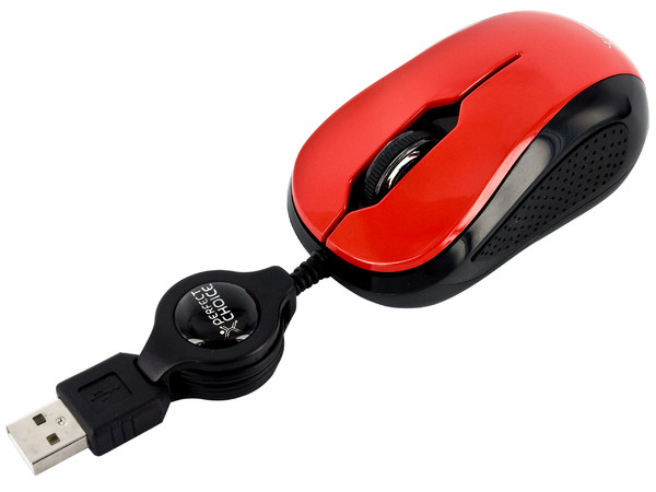 Mini Mouse Perfect Choice Óptico, Cable Retráctil USB. Color Rojo