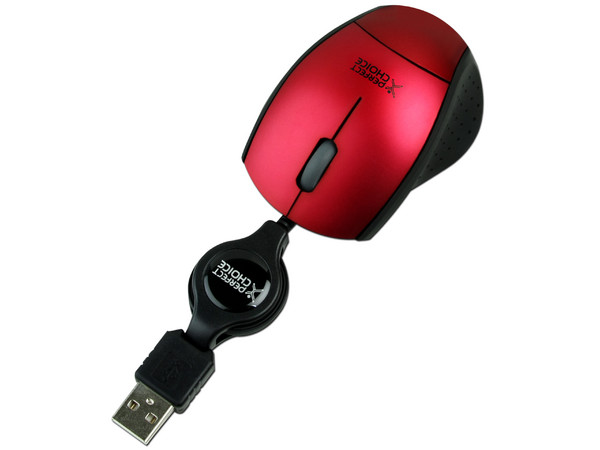 Mini Mouse Perfect Choice Óptico, Cable Retráctil USB. Color Rojo