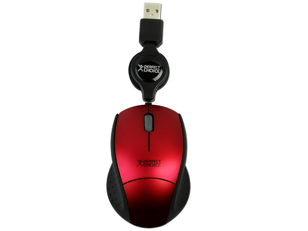 Mini Mouse Perfect Choice Óptico, Cable Retráctil USB. Color Rojo