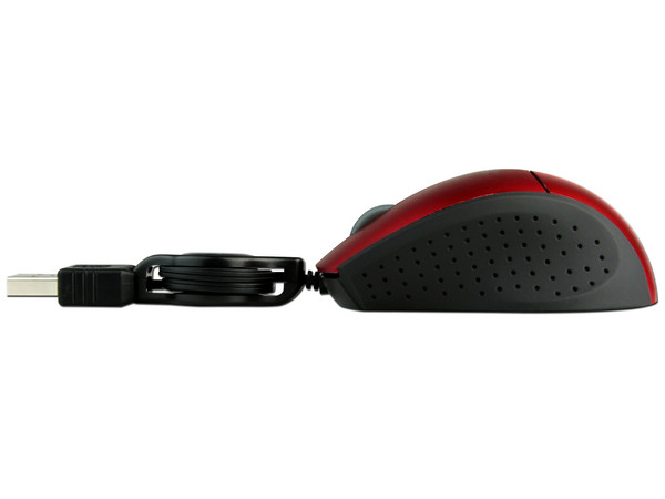 Mini Mouse Perfect Choice Óptico, Cable Retráctil USB. Color Rojo