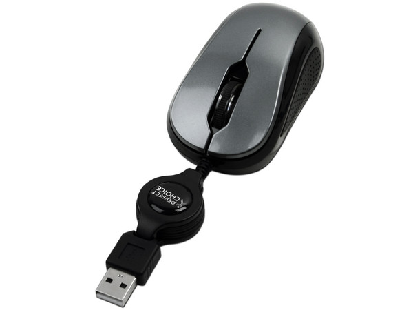 Mini Mouse Perfect Choice Óptico, Cable Retráctil USB. Color Gris 