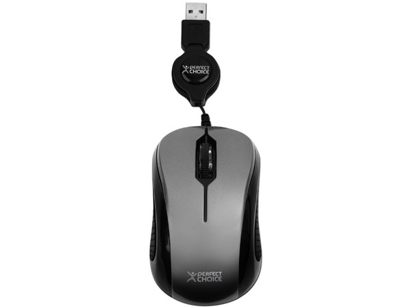 Mini Mouse Perfect Choice Óptico, Cable Retráctil USB. Color Gris 