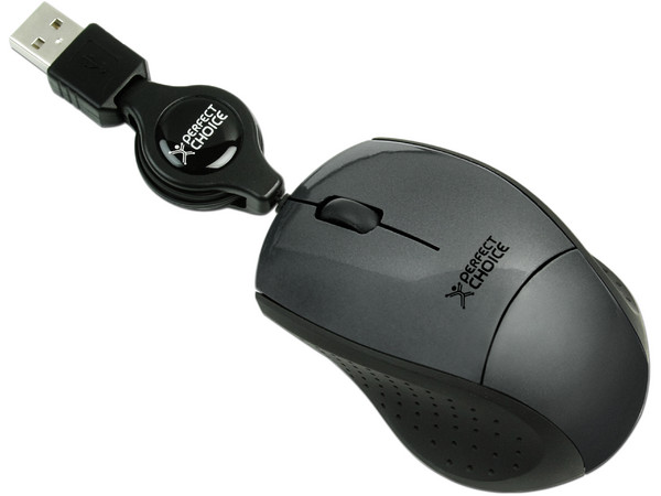 Mini Mouse Perfect Choice Óptico, Cable Retráctil USB. Color Gris