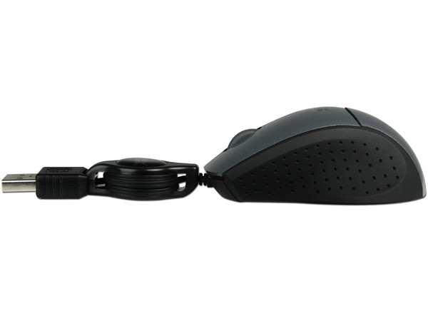 Mini Mouse Perfect Choice Óptico, Cable Retráctil USB. Color Gris