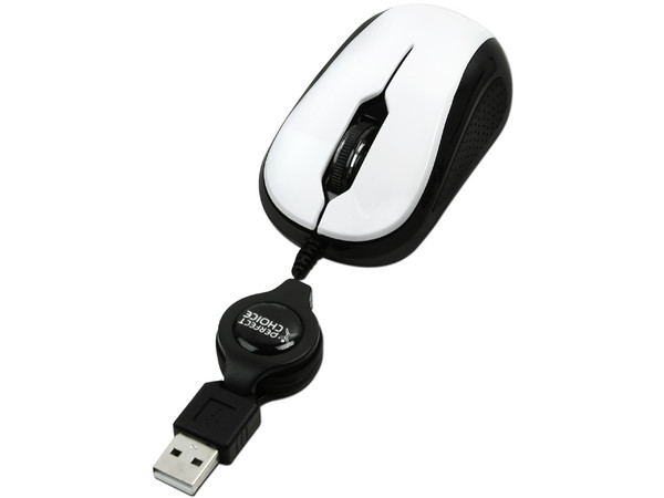 Mini Mouse Perfect Choice Óptico, Cable Retráctil USB. Color Blanco 