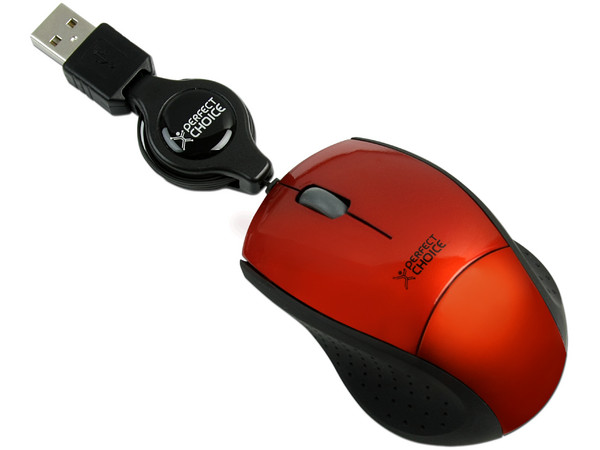 Mini Mouse Perfect Choice Óptico, Cable Retráctil USB. Color Naranja