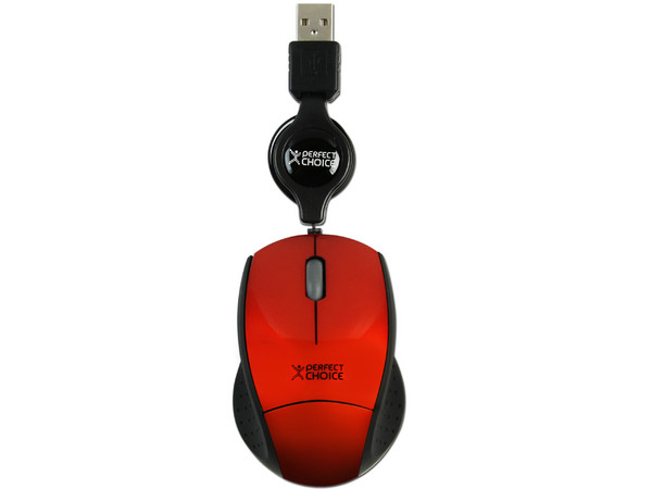 Mini Mouse Perfect Choice Óptico, Cable Retráctil USB. Color Naranja