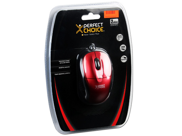 Mini Mouse Perfect Choice Óptico, USB. Color Rojo