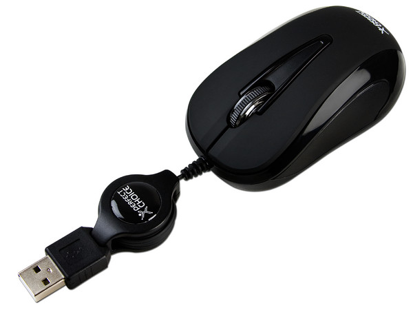 Mini Mouse Perfect Choice Óptico, Cable Retráctil USB. Color Negro