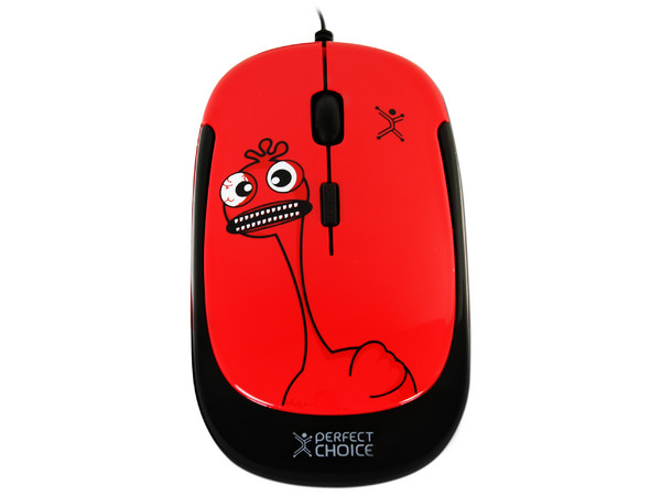Mini Mouse Perfect Choice MONZTERZ Óptico, Cable Retráctil USB. Color Rojo