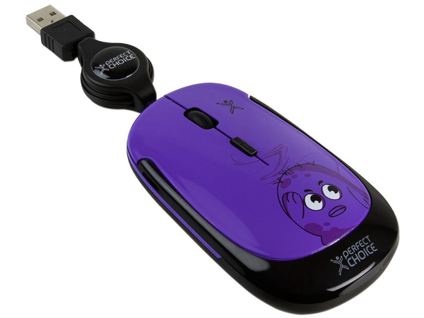 Mini Mouse Perfect Choice MONZTERZ Óptico, Cable Retráctil USB. Color Morado