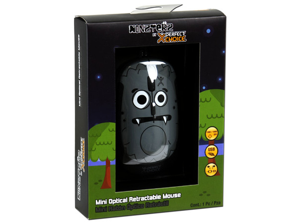 Mini Mouse Perfect Choice MONZTERZ Óptico, Cable Retráctil USB. Color Gris