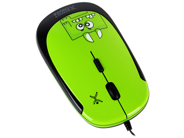 Mini Mouse Perfect Choice MONZTERZ Óptico, Cable Retráctil USB. Color Verde