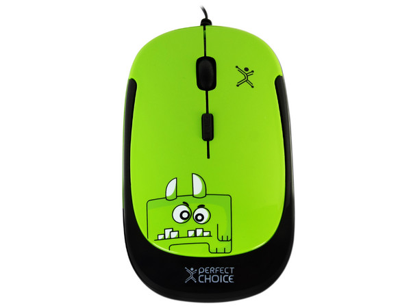 Mini Mouse Perfect Choice MONZTERZ Óptico, Cable Retráctil USB. Color Verde