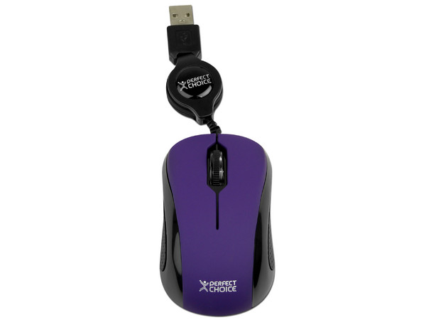 Mini Mouse Perfect Choice Elemental, Óptico, Cable Retráctil USB. Color Morado