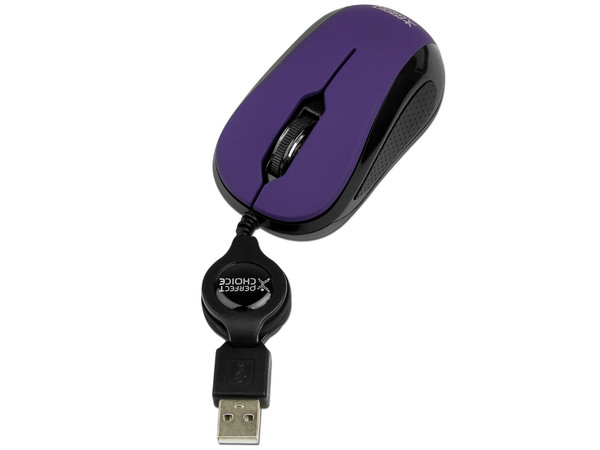 Mini Mouse Perfect Choice Elemental, Óptico, Cable Retráctil USB. Color Morado