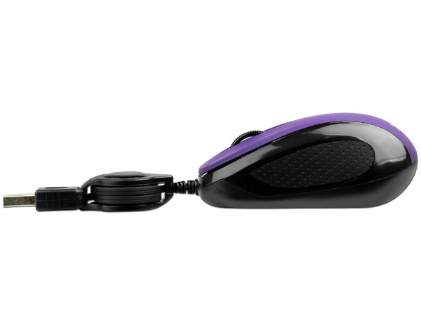 Mini Mouse Perfect Choice Elemental, Óptico, Cable Retráctil USB. Color Morado
