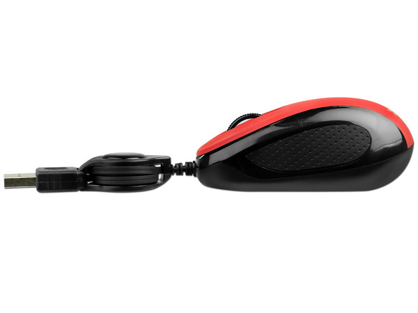 Mini Mouse Perfect Choice Elemental, Óptico, Cable Retráctil USB. Color Rojo