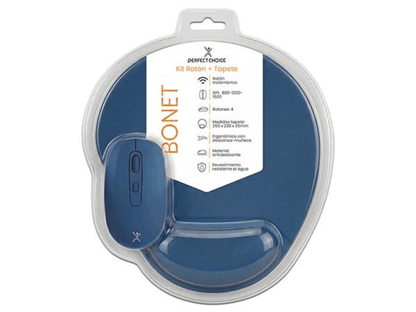 Mouse Inalámbrico Perfect Choice PC-045397, 1600 DPI, Bluetooth, Incluye Mouse Pad. Color Azul.