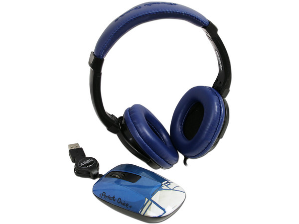 Kit Perfect Choice de Audífonos y Mouse Óptico Retráctil KÖLN. Color Azul.