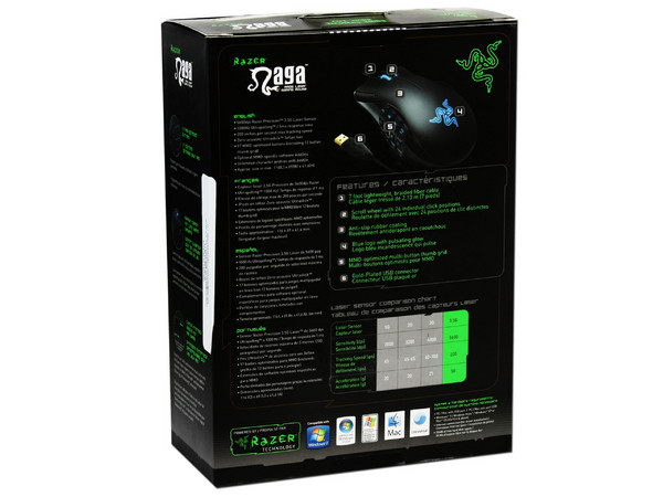 Mouse Gamer Razer Naga con 17 botones optimizados para MMO, Láser 5600 dpi. USB