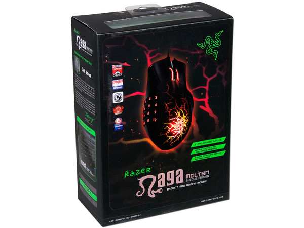 Expert Gaming Mouse Razer Naga Molten  Special Edition, con 17 botones optimizados para MMO, Sensor Láser 3.5 G y 5600 dpi.