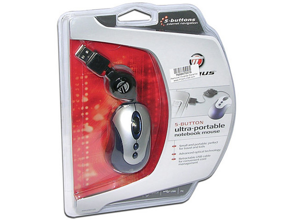 Mini Mouse Targus óptico con 5 botones y cable retráctil, USB.