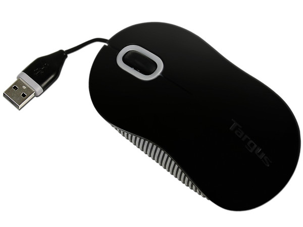 Mouse Targus Cord-Storing Óptico, retráctil USB. Color Negro