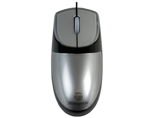 Mini Mouse Targus Óptico (OEM), Cable Retráctil USB. Color Plateado/Negro