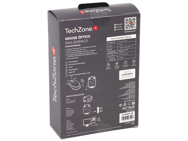 Mouse óptico inalámbrico TechZone TZ19MOU01-INA, receptor USB, Color Negro.