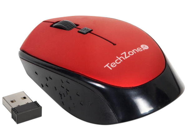 Mouse TechZone TZ19MOU01 Inalambrico, Receptor USB, 1600 dpi. Color Rojo/Negro.