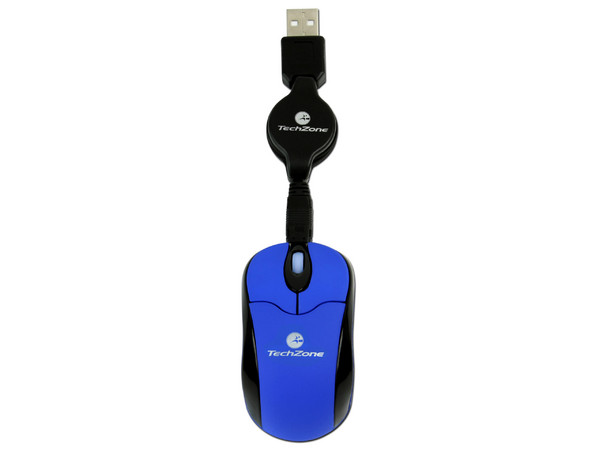 Mini Mouse TechZone Óptico, retráctil USB. Color Azul