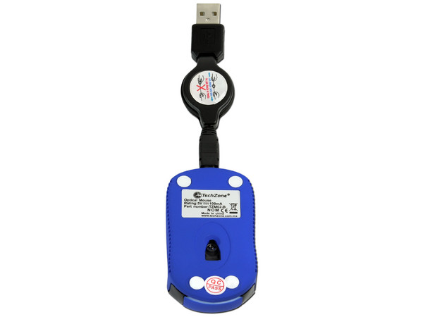 Mini Mouse TechZone Óptico, retráctil USB. Color Azul