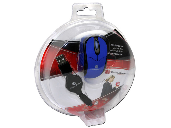 Mini Mouse TechZone Óptico, retráctil USB. Color Azul