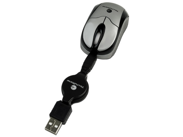 Mini Mouse TechZone Óptico, retráctil USB. Color Gris