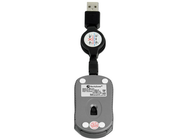 Mini Mouse TechZone Óptico, retráctil USB. Color Gris