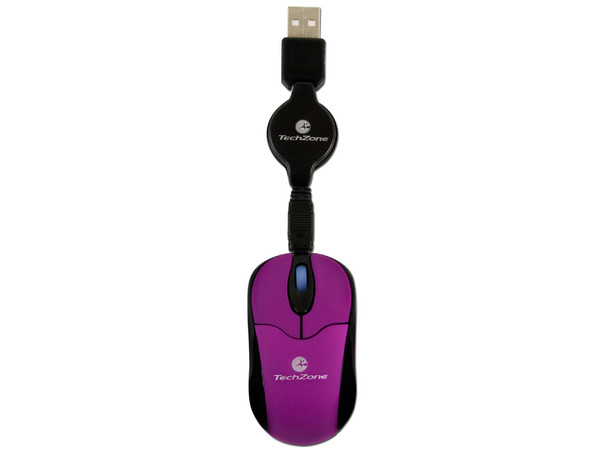 Mini Mouse TechZone Óptico, retráctil USB. Color Lila