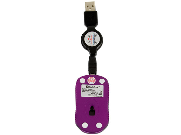 Mini Mouse TechZone Óptico, retráctil USB. Color Lila