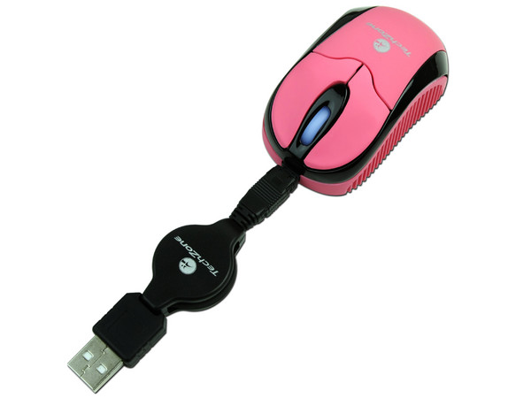 Mini Mouse TechZone Óptico, retráctil USB. Color Rosa