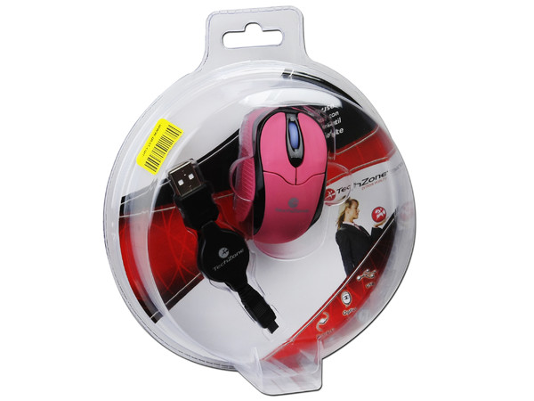 Mini Mouse TechZone Óptico, retráctil USB. Color Rosa