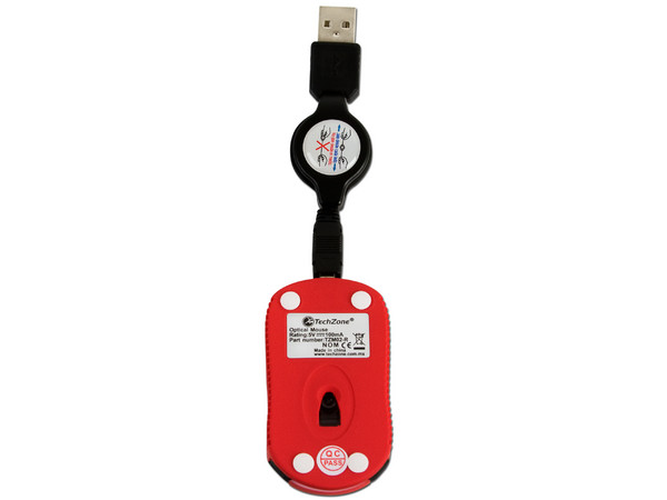 Mini Mouse TechZone Óptico, retráctil USB. Color Rojo