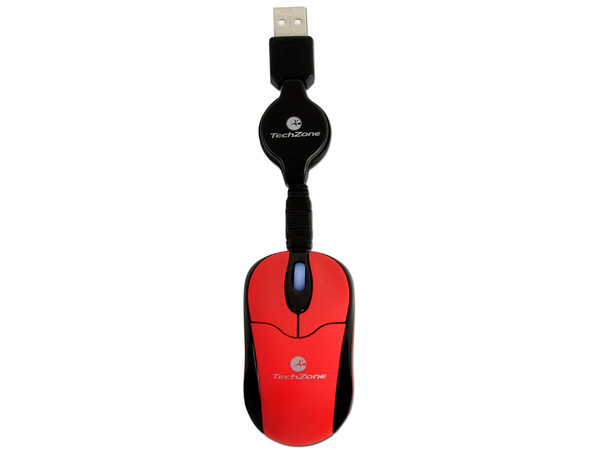 Mini Mouse TechZone Óptico, retráctil USB. Color Rojo