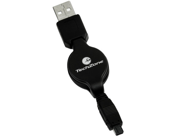 Mini Mouse TechZone Óptico, Cable Retráctil USB independiente. Color Negro/ Rojo