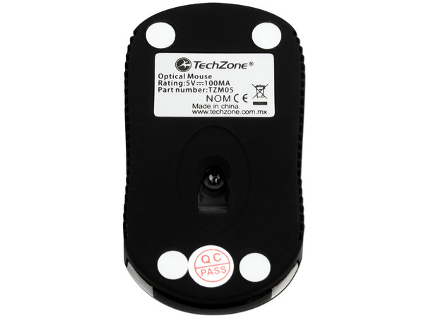 Mini Mouse TechZone Óptico, Cable Retráctil USB independiente. Color Negro/ Rojo