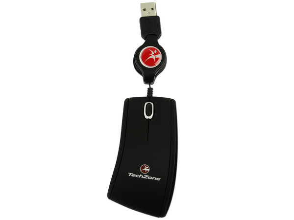 Mini Mouse TechZone Óptico, Cable Retráctil USB. Color Gris