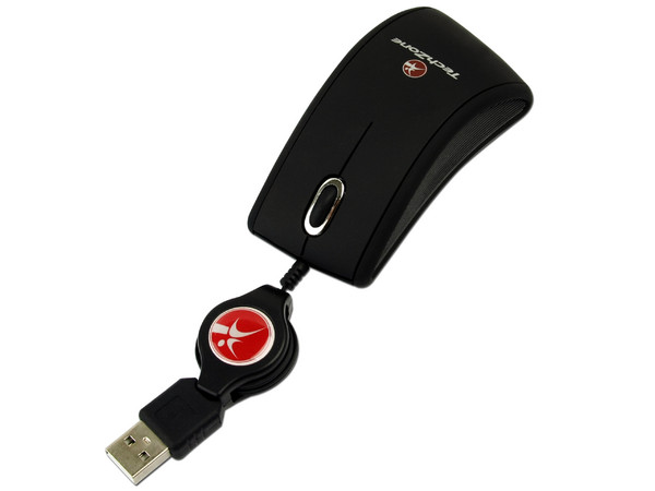 Mini Mouse TechZone Óptico, Cable Retráctil USB. Color Gris