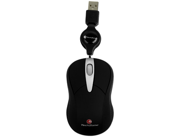 Mouse TechZone Óptico, retráctil USB. Color Negro