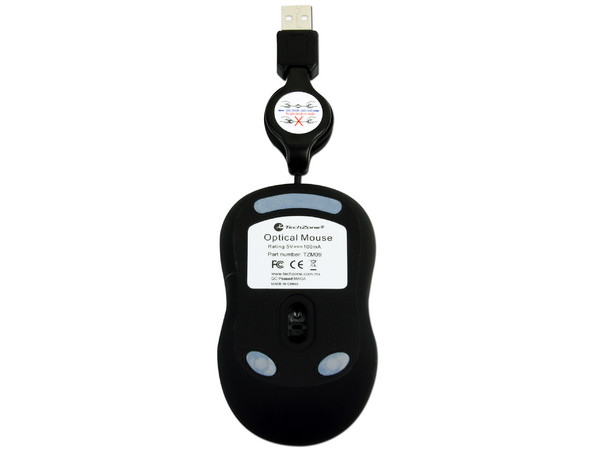 Mouse TechZone Óptico, retráctil USB. Color Negro
