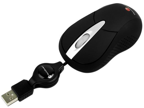 Mouse TechZone Óptico, retráctil USB. Color Negro