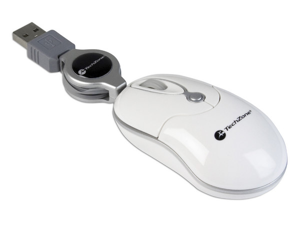 Mini Mouse TechZone Láser, Cable Retráctil USB. Color Blanco